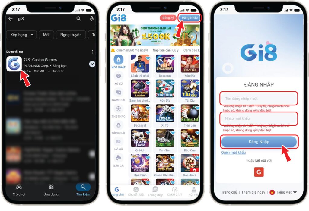 Đăng nhập Gi8 trên Android