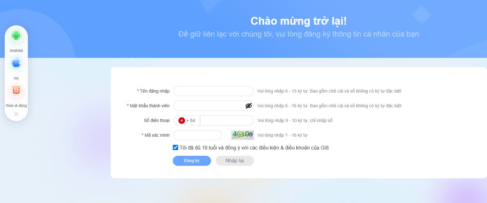 Đăng ký Gi8 thành công chỉ trong vài phút, đảm bảo an toàn.