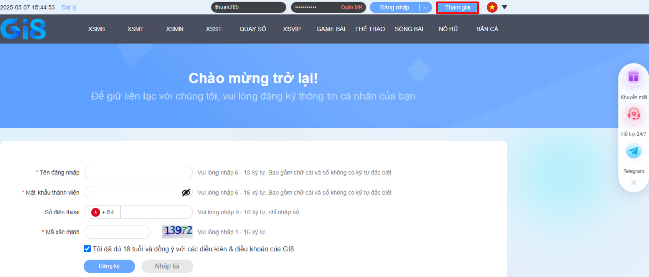 Chúc mừng bạn đã trở thành thành viên chính thức khi hoàn thành đăng ký gi8 trên android.