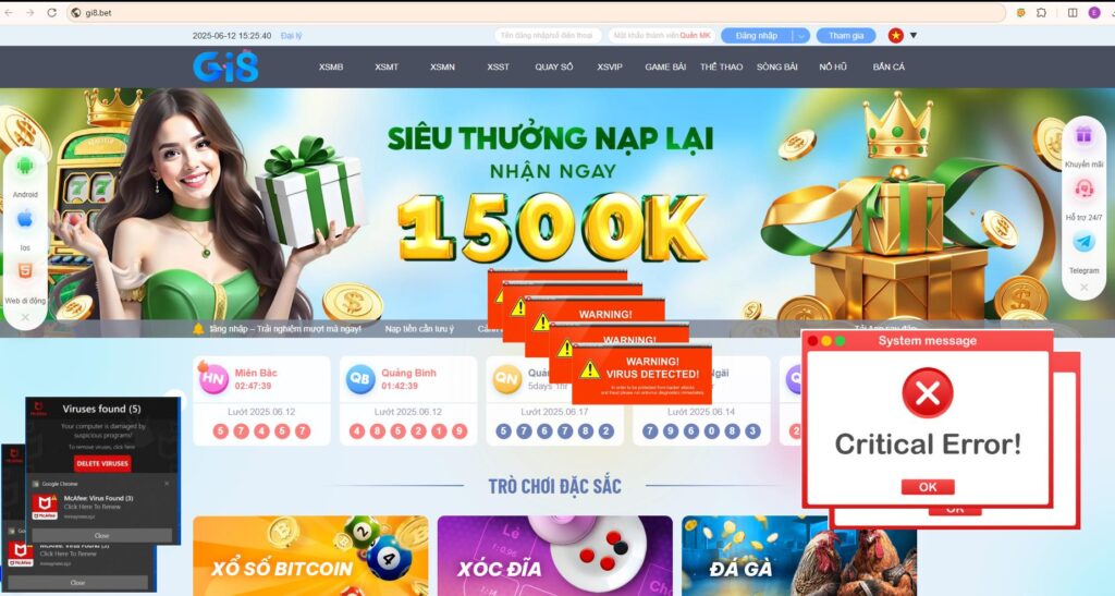 Lỗi chuyển hướng virus gi8 đăng nhập