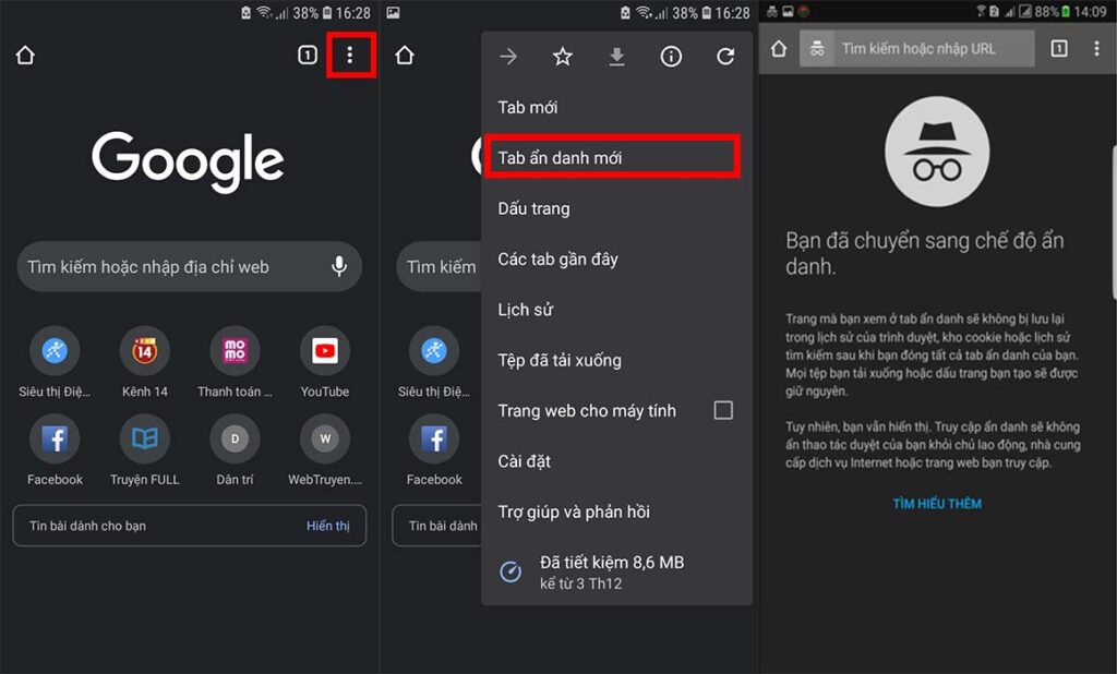 Đăng nhập Gi8 bằng tab ẩn danh