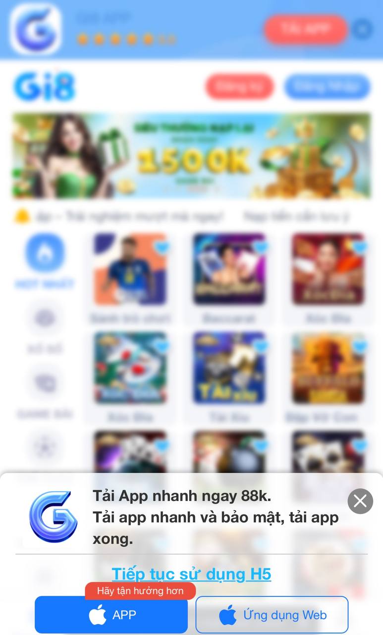 Truy cập trang chính thức và chọn “iOS App” để tải app gi8.