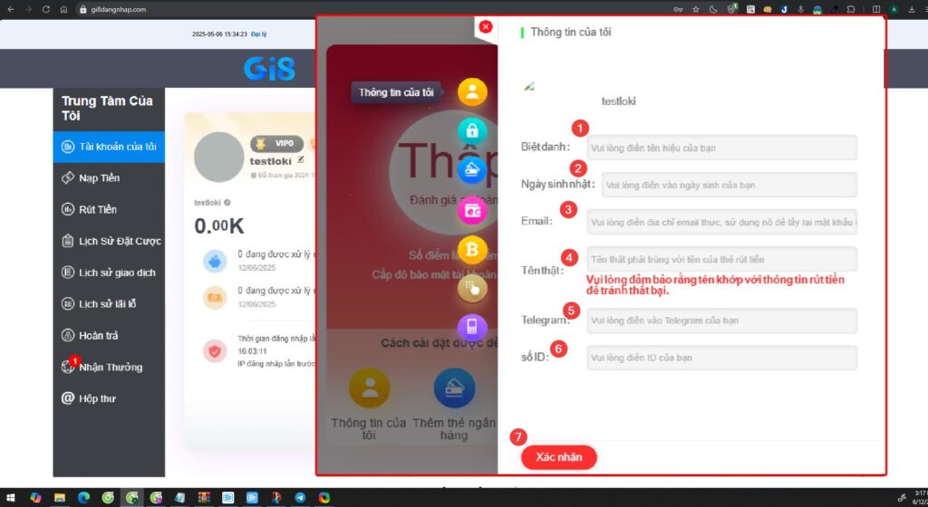 XÁC MINH Thông tin cá nhân Gi8