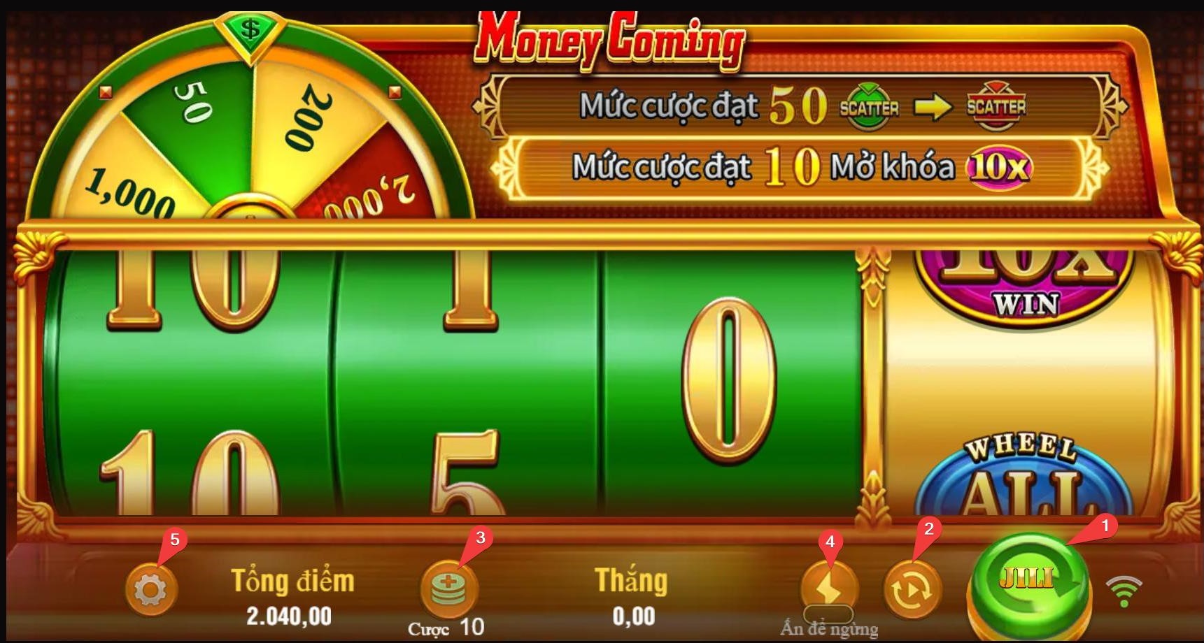 Tính năng sử dụng khi chơi money coming