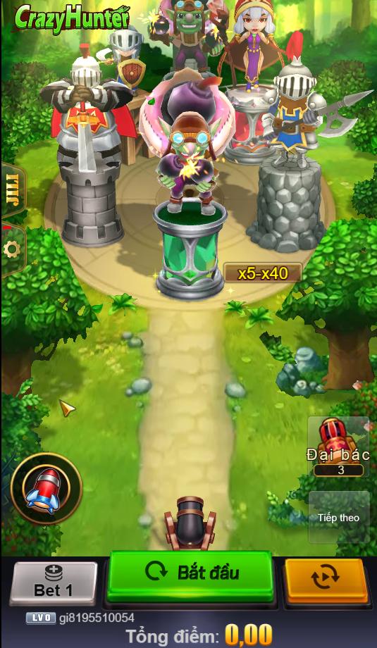 Giao diện chơi game crazy hunter
