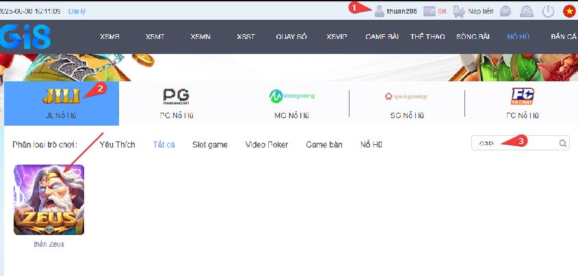 Hướng dẫn tìm game Zeus.