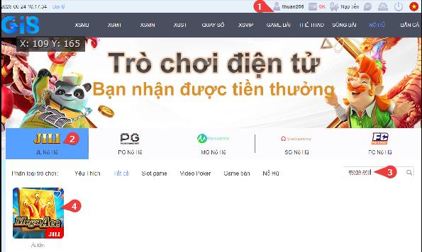 Hướng dẫn các bước tìm kiếm mega ace