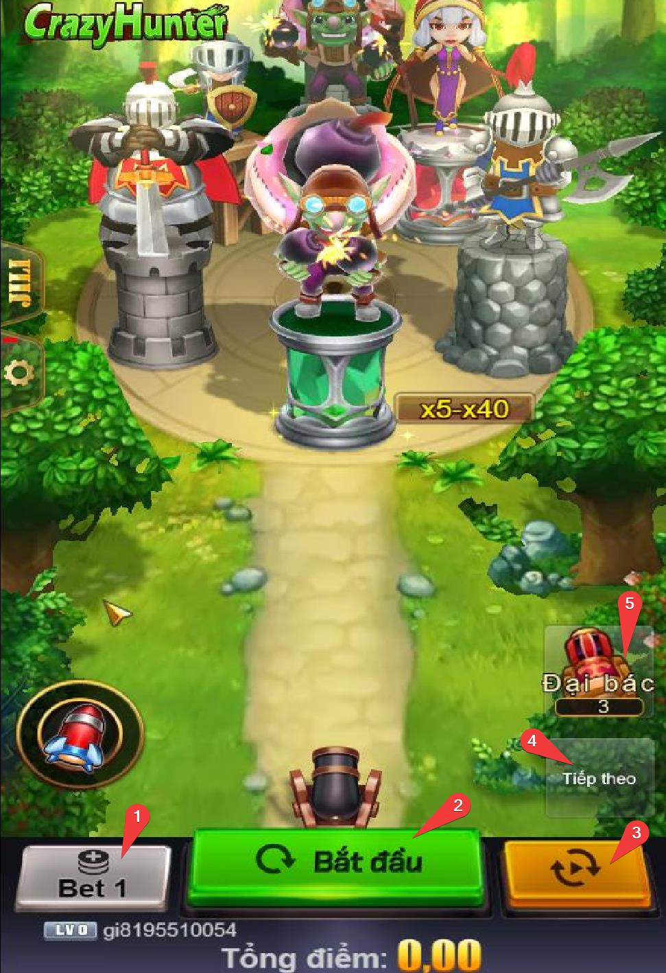 Tính năng các nút trong game